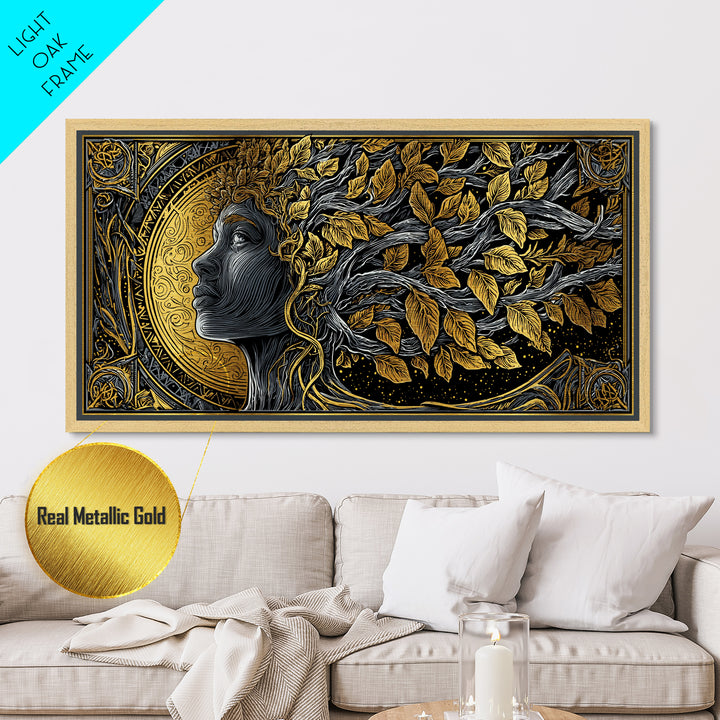 Eurydice Metallic Gold Art, Greek Mythology Metal Print, Elegant Goddess Wall Decor, Real Wood Frame, Luxury Metal Artwork For Home