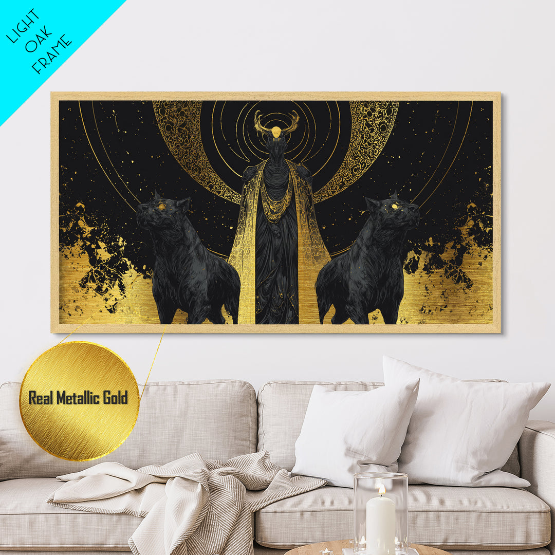Hades Metallic Gold Art, Mythology God Of The Dead Wall Decor, Greek God Metal Print, Real Wood Frame, Luxury Dark Gothic Wall Artwork