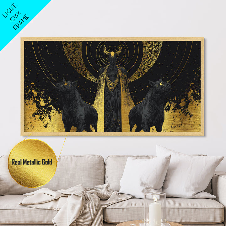 Hades Metallic Gold Art, Mythology God Of The Dead Wall Decor, Greek God Metal Print, Real Wood Frame, Luxury Dark Gothic Wall Artwork