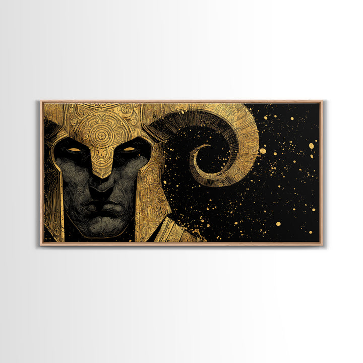 Hades Gold Canvas Art, Greek Mythology God of the Underworld, Dark Elegant Wall Decor, Mythical Warrior Artwork for Home