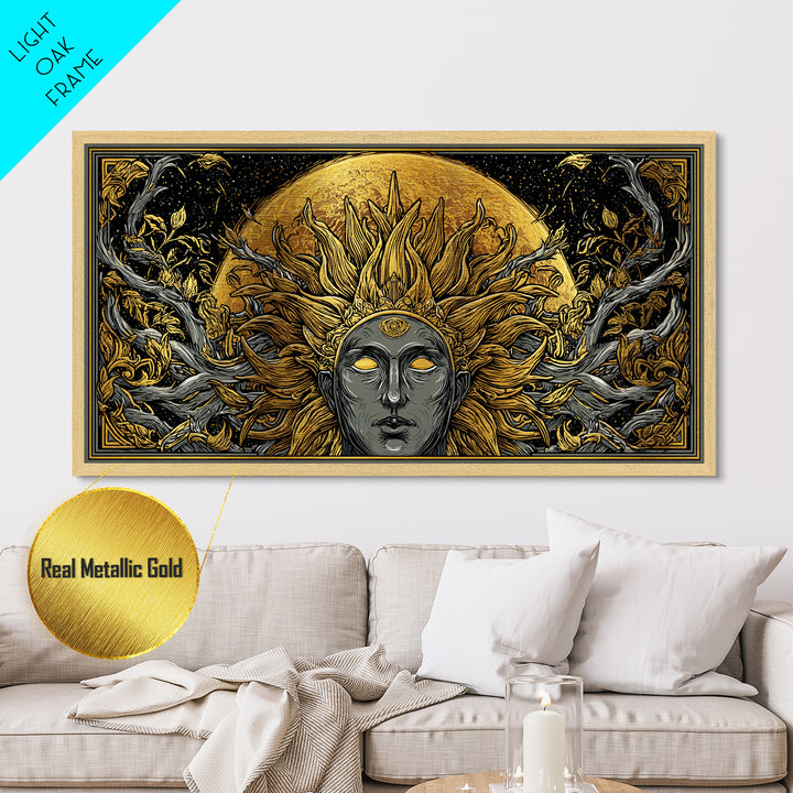 Helios Metallic Gold Metal Print, Greek God Wall Art, Mythology Decor, Luxury Gold Artwork, Real Wood Frame Home Decor