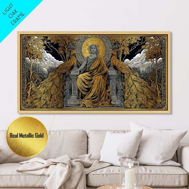 Hera Metallic Gold Metal Print, Greek Goddess Wall Art, Mythology Decor, Luxury Gold Artwork, Real Wood Frame Home Decor