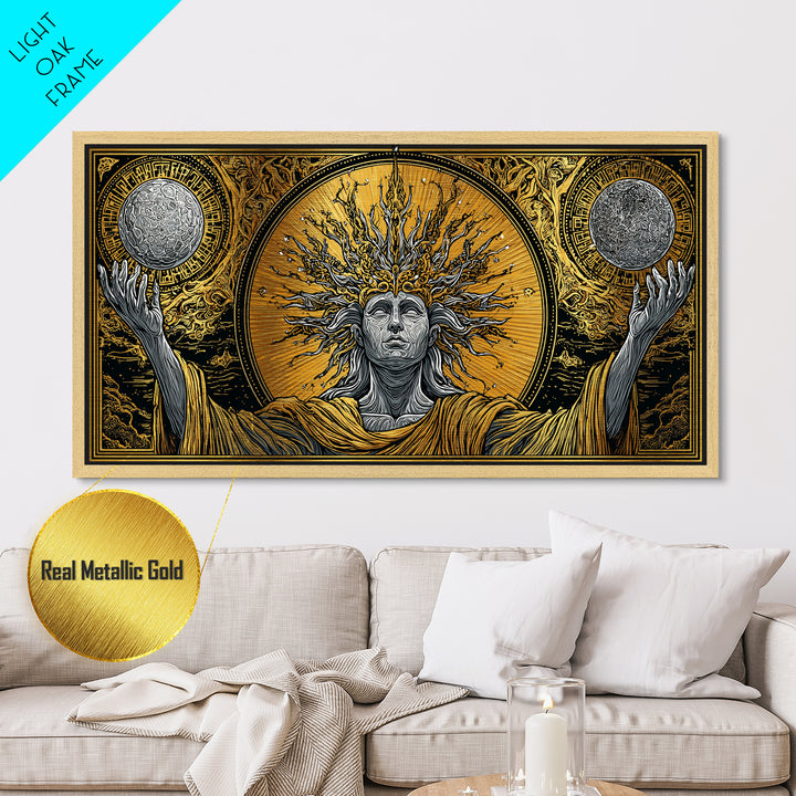 Hyperion Metallic Gold Metal Print, Greek God Wall Art, Mythology Decor, Luxury Gold Artwork, Real Wood Frame Home Decor