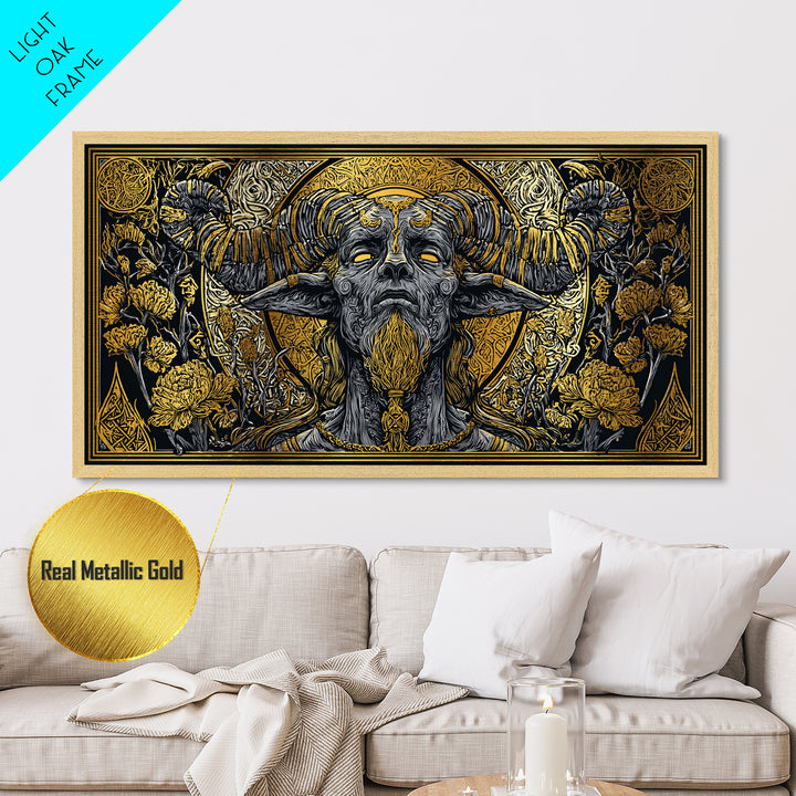 Moros Metallic Gold Metal Print, Greek God Wall Art, Mythology Decor, Luxury Gold Artwork, Real Wood Frame Home Decor