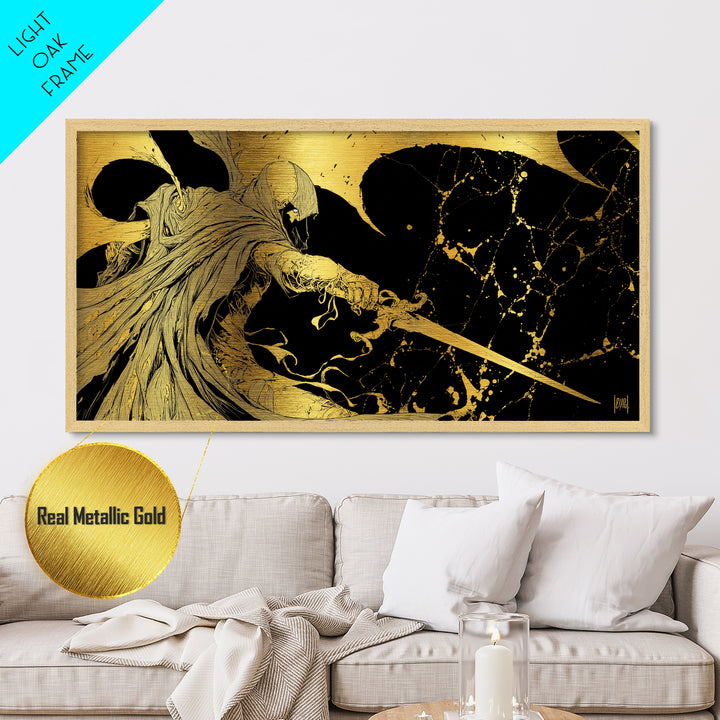 Nemesis Metallic Gold Metal Print, Greek Goddess Wall Art, Mythology Decor, Luxury Gold Artwork, Real Wood Frame Home Decor