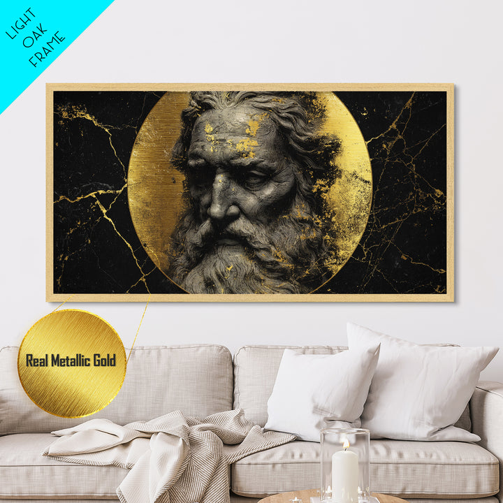 Odin Metallic Gold Metal Print, Norse God Wall Art, Luxury Mythology Decor, Real Wood Frame Artwork, Elegant Viking God Wall Hanging