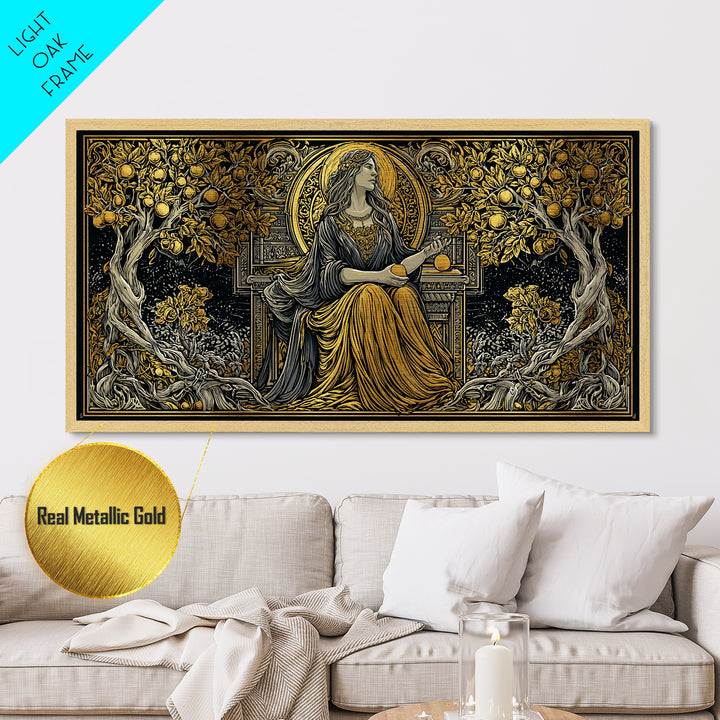 Persephone Greek Goddess Metallic Gold Metal Print, Mythology Wall Art, Luxury Home Decor, Real Wood Frame, Elegant Gift Idea