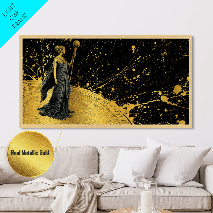 Phoebe Greek Goddess Metallic Gold Art, Mythology Metal Print, Luxury Home Decor, Real Wood Frame, Classical Art Gift