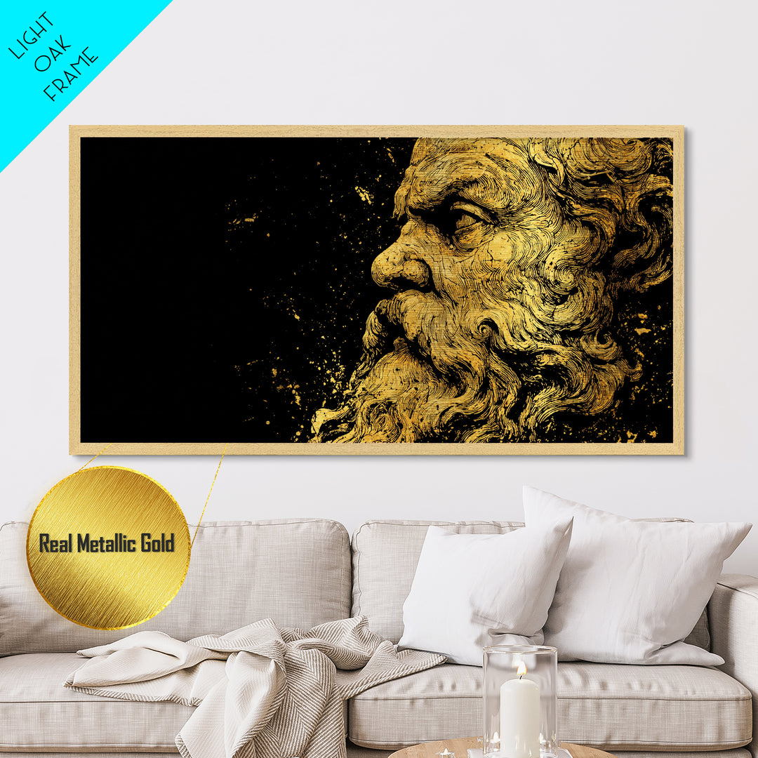 Socrates Greek Philosopher Metallic Gold Art, Ancient Philosophy Metal Print, Real Wood Frame, Classical Wisdom Gift