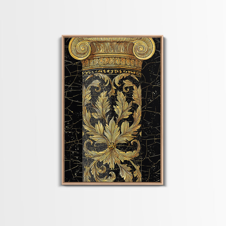 Greek Column Detail Artwork, Ornate Corinthian Pillar Wall Art, Canvas Gold Canvas Print, Real Wood Frame Classic Decor