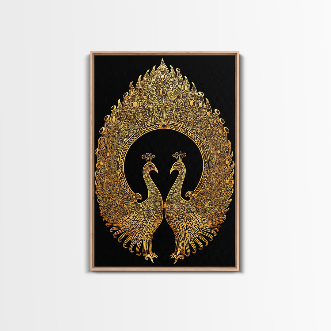 Canvas Gold Canvas Print, Ornate Peacock Wall Art, Mythology Inspired Decor, Real Wood Frame, Decorative Royal Artwork