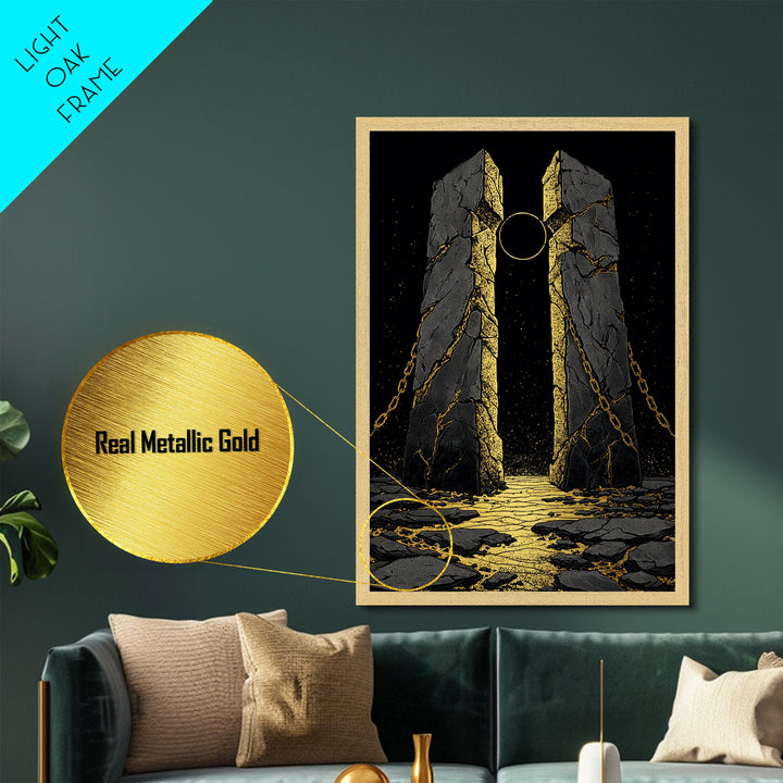 Gate Of Olympus, Abstract Mythology Wall Art, Metallic Gold Metal Print, Ancient Greek Decor, Surreal Fantasy, Wood Frame