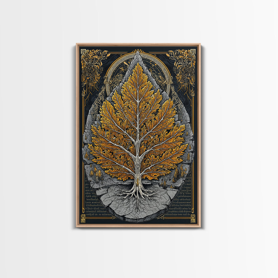 Tree of Life Canvas Art, Canvas Gold Canvas Print, Framed Canvas Wall Art with Real Wood Frame, Intricate Botanical Statement Decor