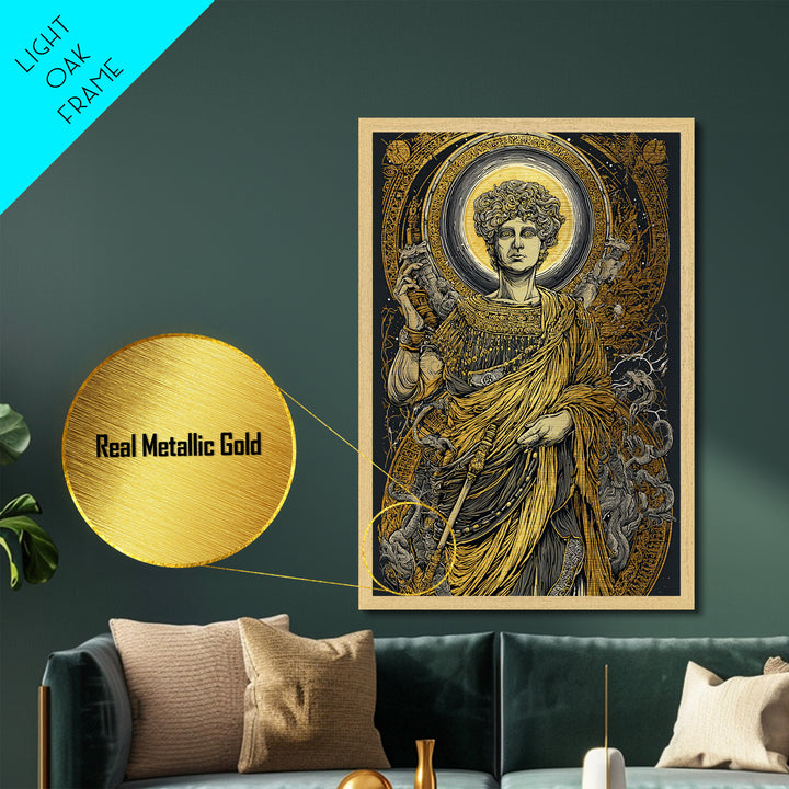 Agrippina Roman Empress Metallic Gold Metal Print, Classical Goddess Inspired Artwork, Real Wood Frame Mythology Wall Decor