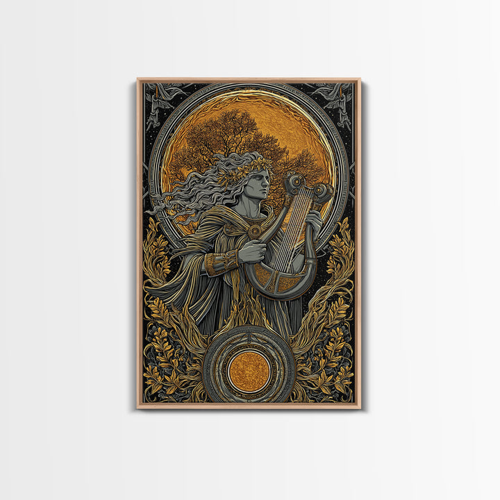 Apollo Greek God Canvas Gold Canvas Print, Sun And Music Mythology Inspired Artwork, Real Wood Frame Classical Wall Decor