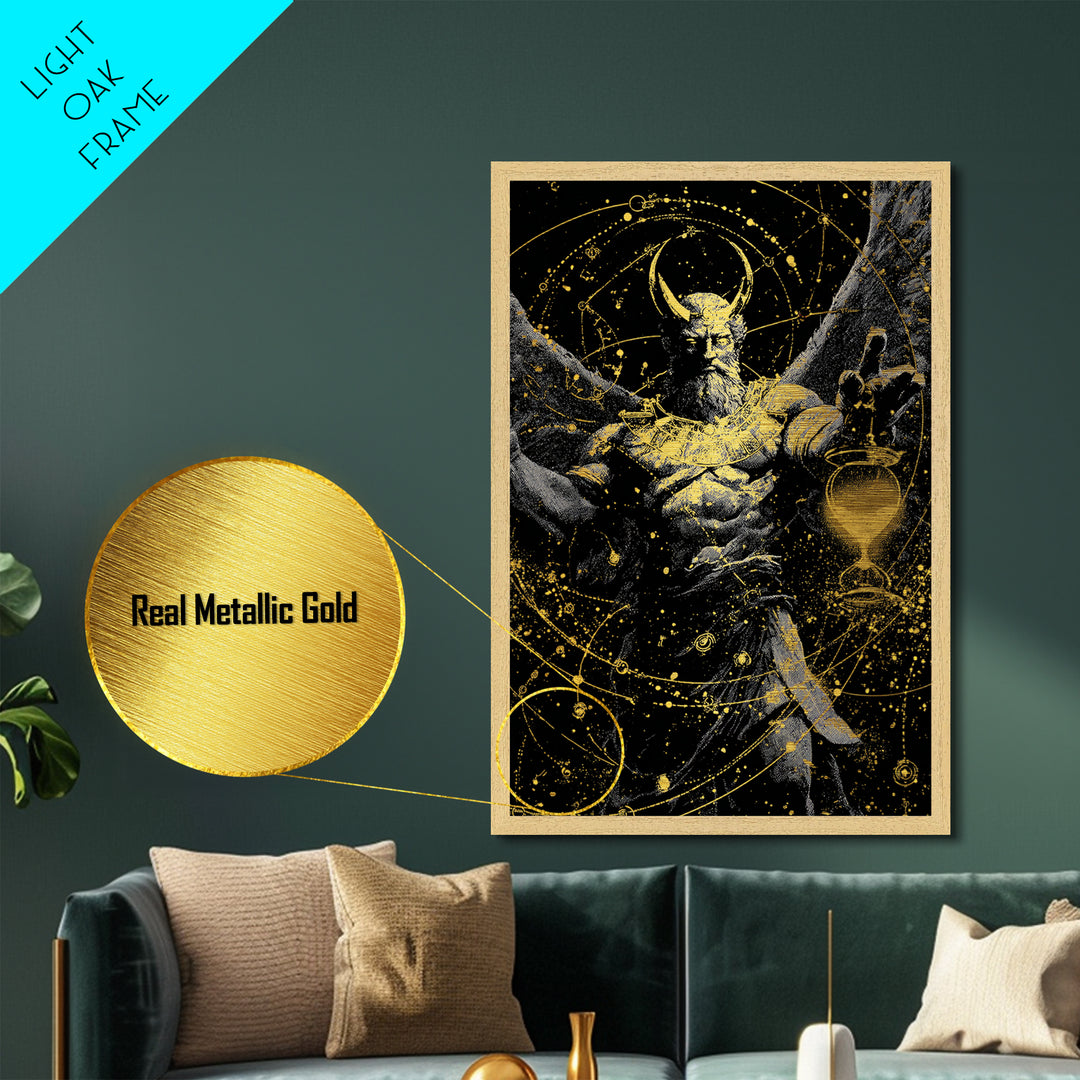 Astraeus Starry Night Mythology, Metallic Gold Art Print, Real Wood Frame, Greek Titan Wall Art, Astrology Inspired Decor