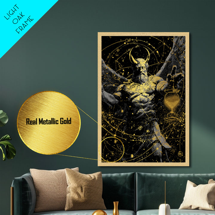 Astraeus Starry Night Mythology, Metallic Gold Art Print, Real Wood Frame, Greek Titan Wall Art, Astrology Inspired Decor