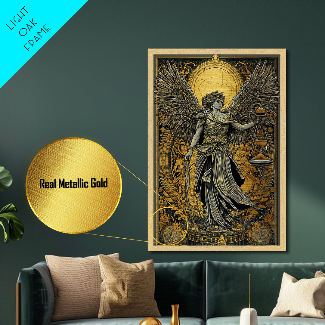 Astraeus Titan Of Stars And Dusk, Metallic Gold Metal Print, Real Wood Frame, Mythology Wall Art, Greek God Celestial Decor