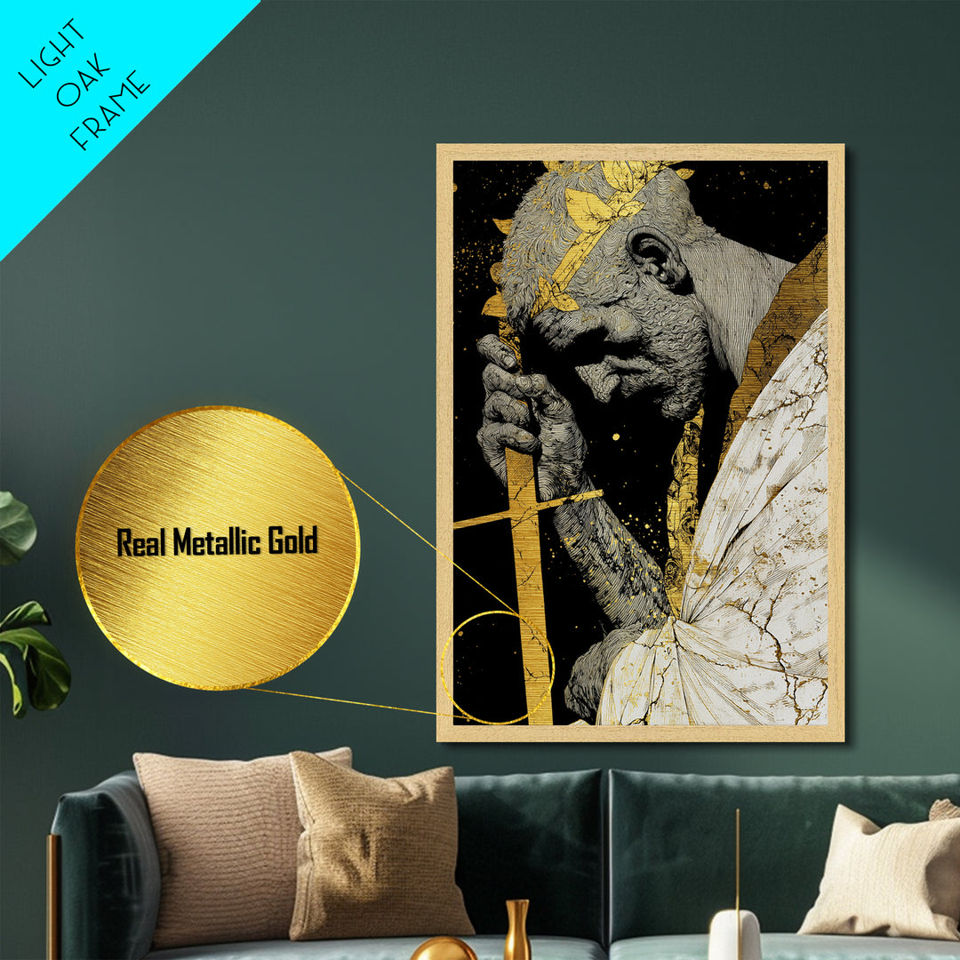 Brutus Roman Statesman With Laurel Crown, Metallic Gold Art Print, Real Wood Frame, Ancient Roman History Warrior Wall Art
