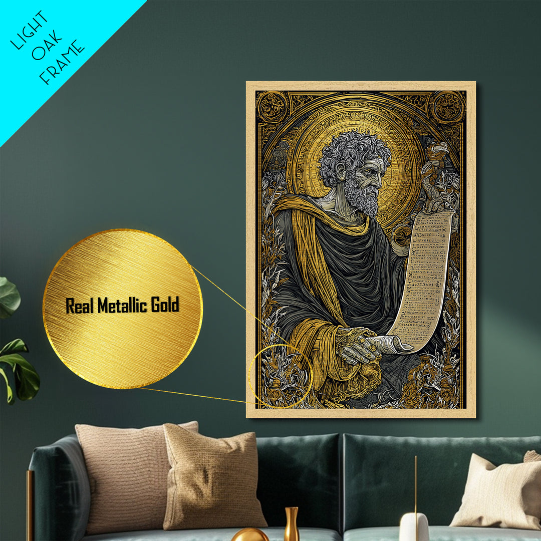 Claudius Metallic Gold Metal Print, Roman Emperor Regal Illustration, Classical History Wall Art, Real Wood Framed Design
