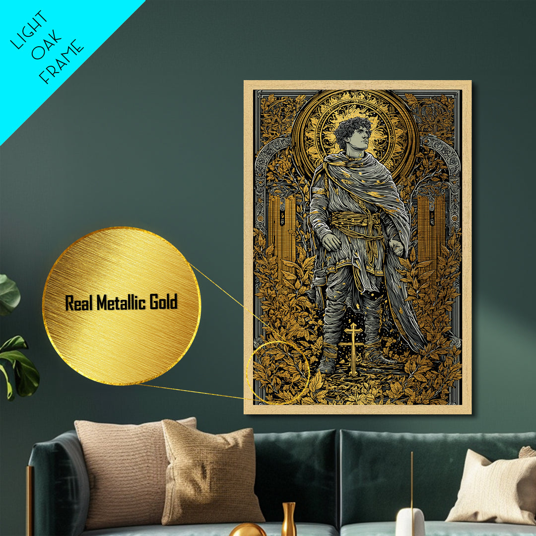 Constantine Metallic Gold Metal Print, Byzantine Emperor Mosaic Style Artwork, Ancient Roman History Wall Art, Wood Framed