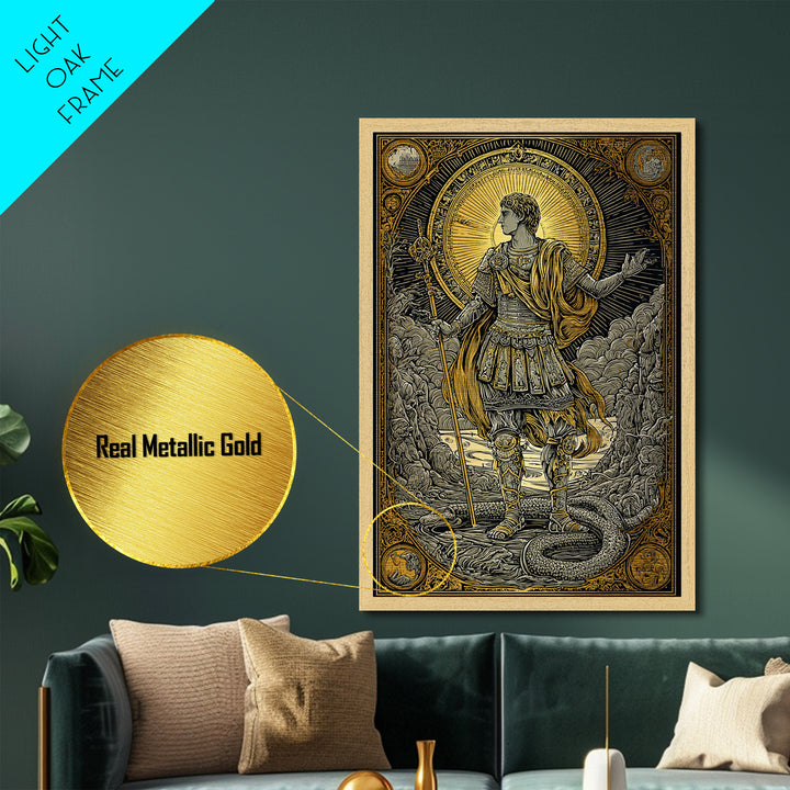 Constantine Metallic Gold Metal Print, Imperial Roman Emperor Regal Illustration, Historical Portrait Artwork, Wood Frame