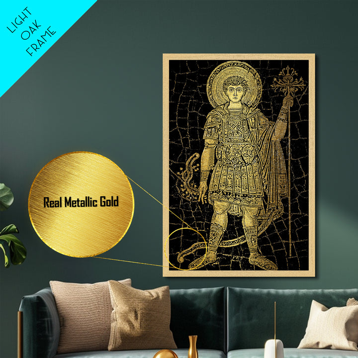Constantine Metallic Gold Metal Print, Ancient Roman Emperor Radiant Halo Portrait, Classical History Artwork, Wood Framed