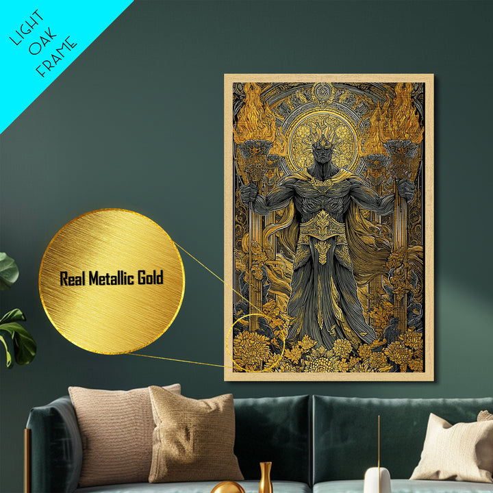 Hades Underworld Metallic Gold Metal Print, Greek God Of The Dead Wall Art, Dark Mythology Decor With Real Wood Frame