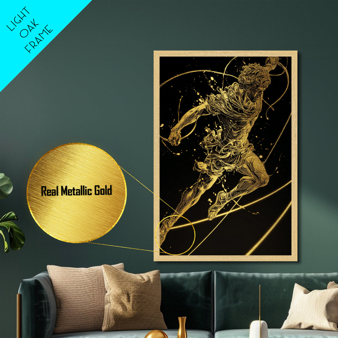 Hermes Leaping Metallic Gold Metal Print, Greek God Wall Art, Divine Mythology Inspired Decor, Luxury Wood Framed Art