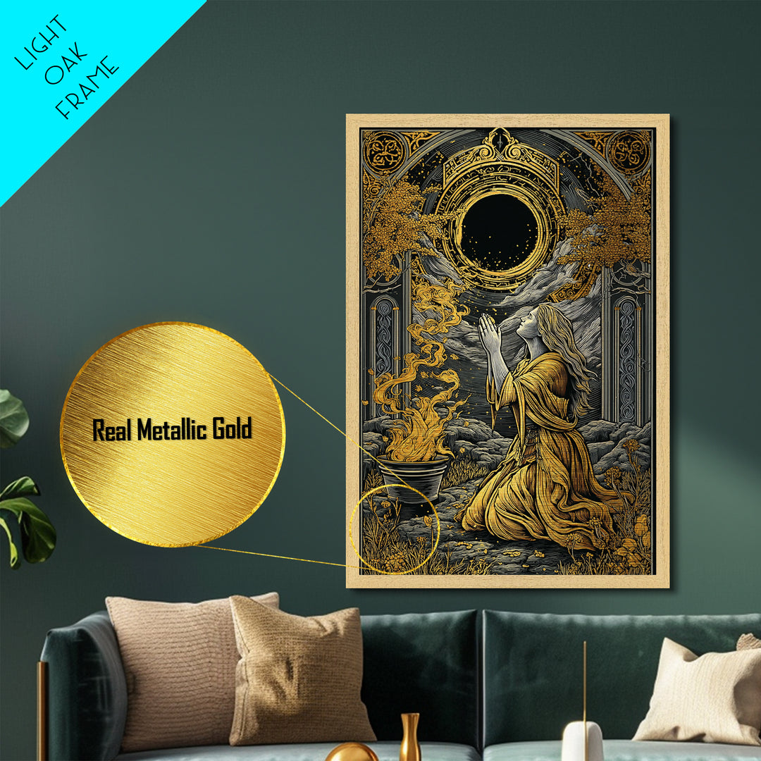 Hera Goddess With Peacocks, Mythology Throne Art, Metallic Gold Metal Print, Ancient Greek Wall Decor, Real Wood Frame