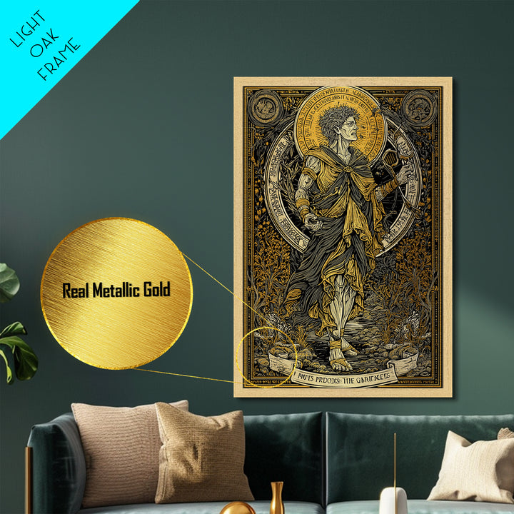 Hera Goddess On Throne With Sun Halo, Mythology Metallic Gold Metal Print, Regal Greek Goddess Art, Real Wood Frame