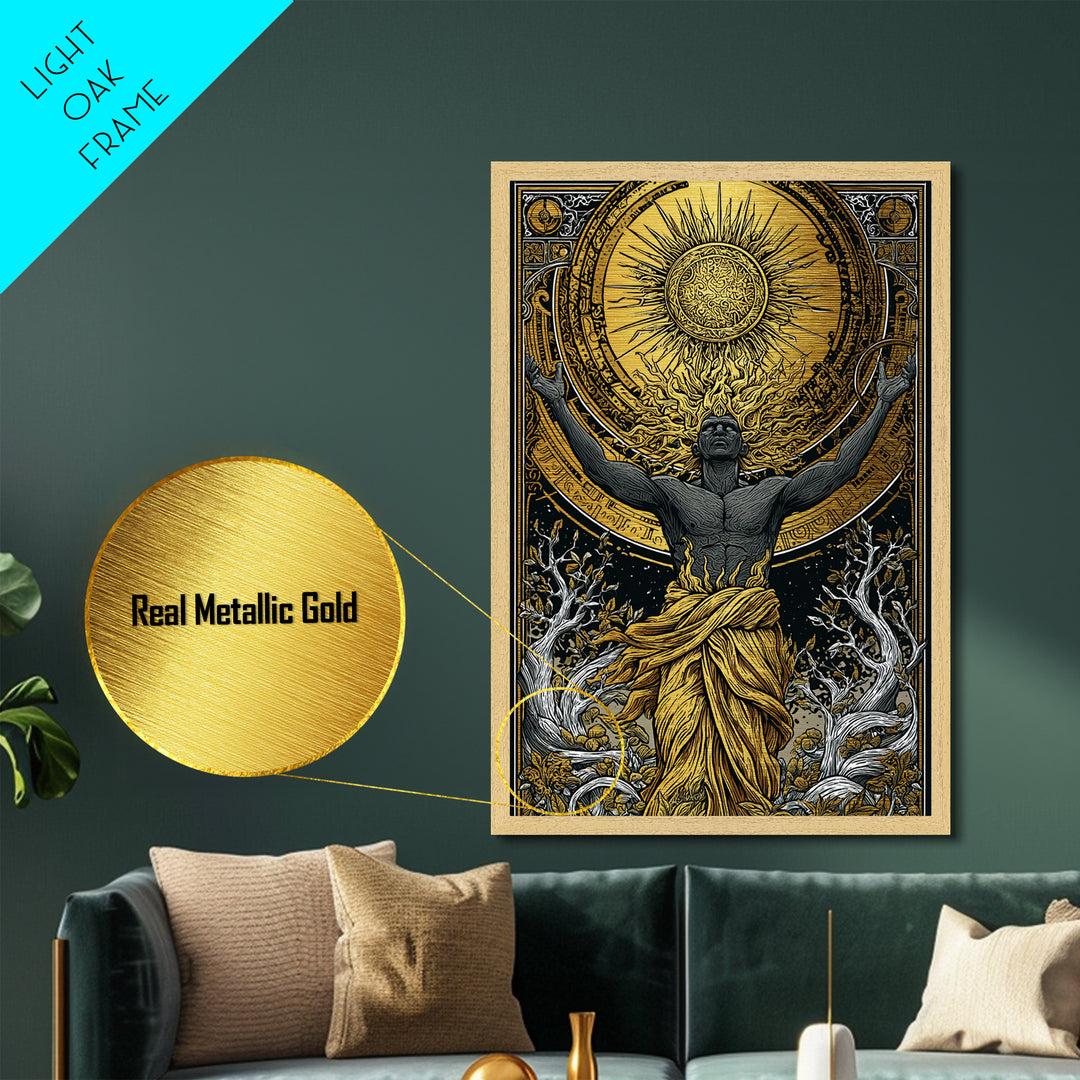 Hermes Greek God In Flight, Mythology Messenger Art, Metallic Gold Metal Print, Ancient Greek Decor, Real Wood Frame