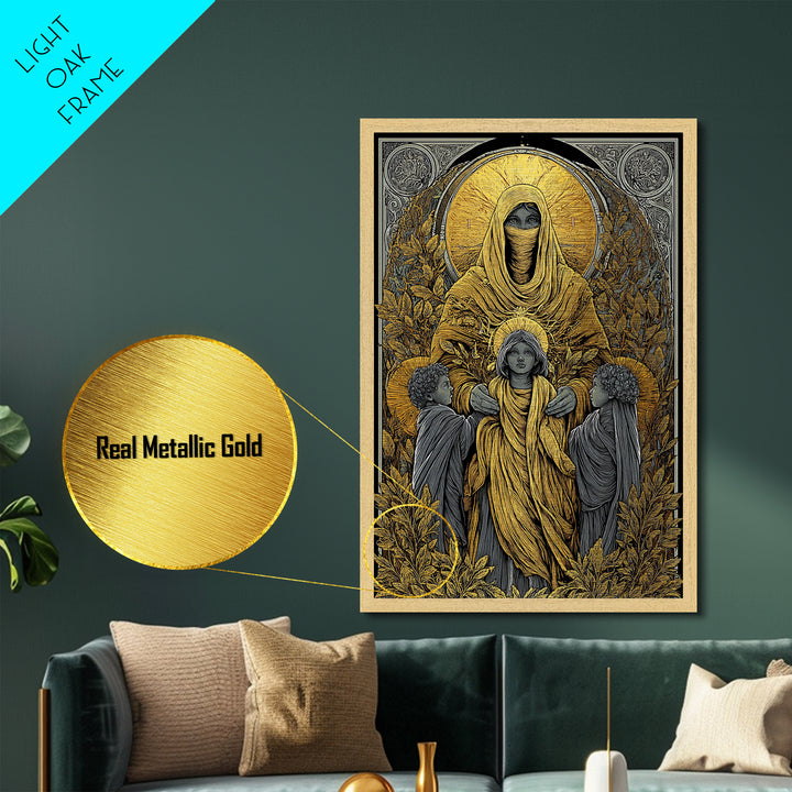Hestia Goddess Of Hearth And Flame, Mythology Divine Art, Metallic Gold Metal Print, Greek Wall Decor, Real Wood Frame