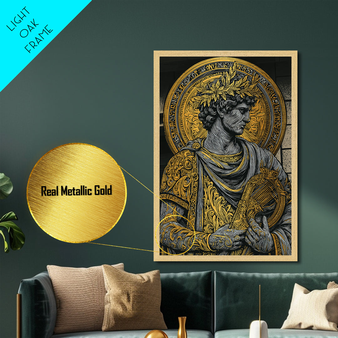 Gorgon Serpent Head Metallic Gold Metal Print, Medusa Mythology Art, Ancient Creature Wall Decor, Legendary Fantasy Artwork Frame