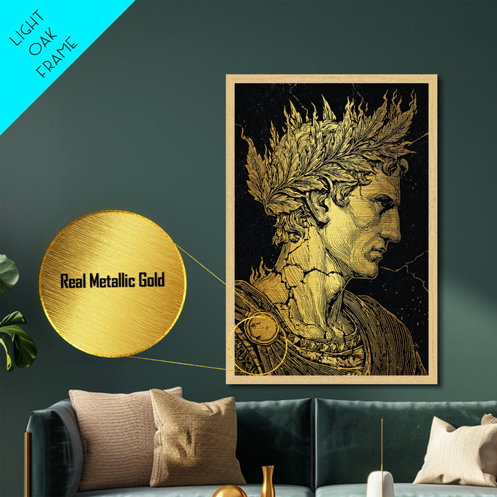 Mythical Goddess Metallic Gold Metal Print, Ancient Fantasy Wall Art, Mystical Woman With Symbols, Mythology Inspired Real Wood Frame