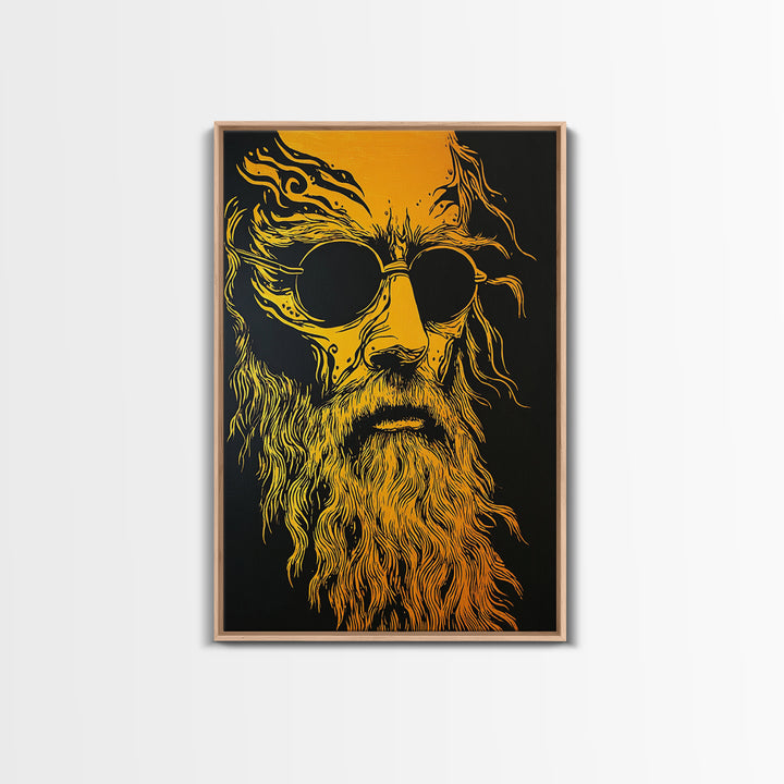 Odin Norse God Canvas Gold Canvas Print, Viking Mythology Wall Art, Real Wood Frame, Ancient Warrior Norse Decor For Home