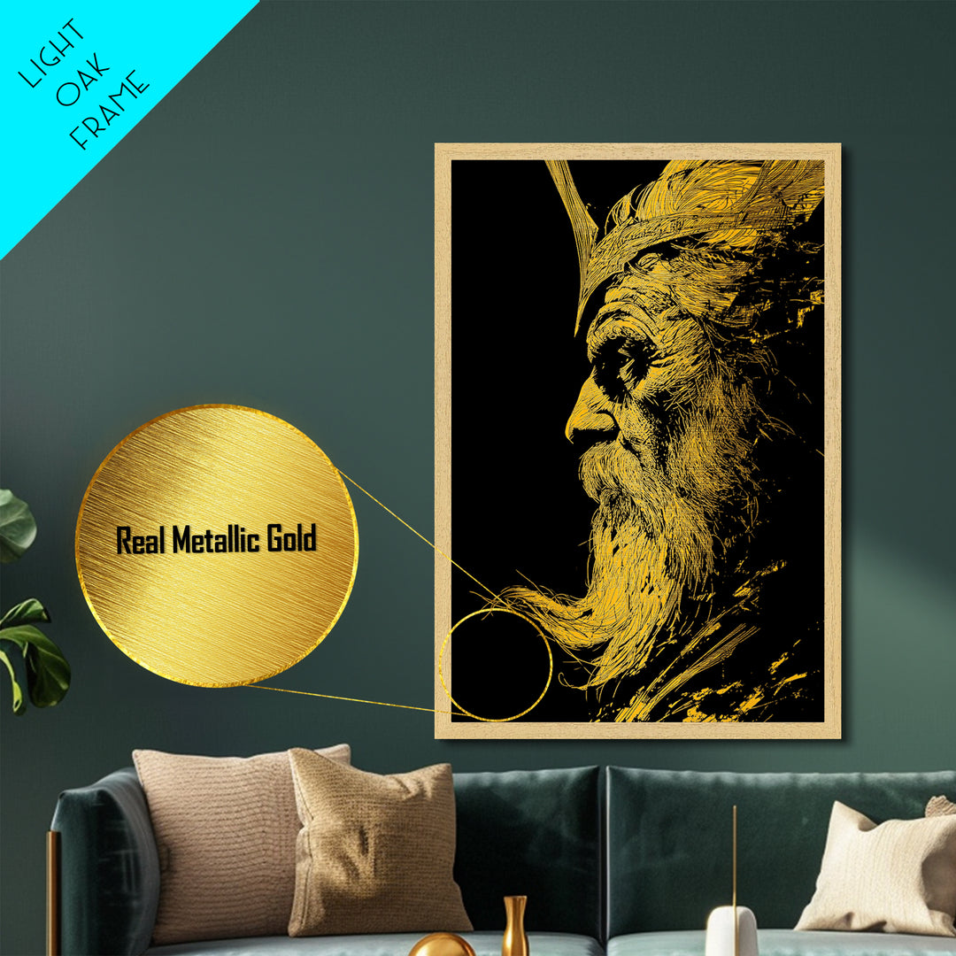 Metallic Gold Metal Print, Abstract Face Art, Luxury Modern Wall Decor, Surreal Lips Artwork, Real Wood Frame Home Art