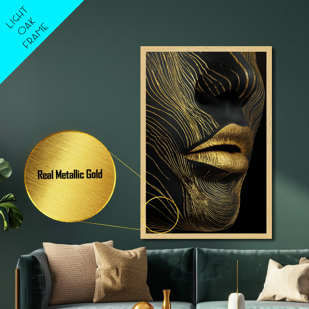 Ancient Marble God Sculpture, Cracked Stone Design, Metallic Gold Art, Mythology Wall Decor, Real Wood Frame, Regal Classic Print
