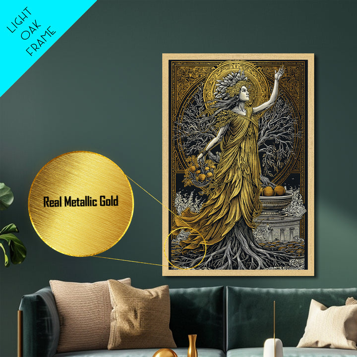 Persephone Metallic Gold Metal Print, Goddess Of Spring And Underworld Art, Mythology Wall Decor, Real Wood Framed Artwork