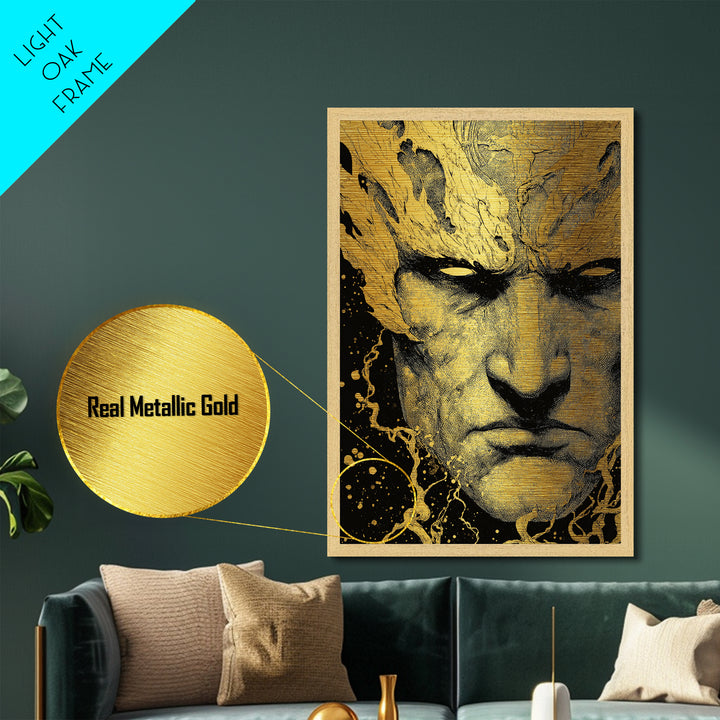Prometheus Mythological Titan Metallic Gold Metal Print, Fire Bringer Greek Myth Metallic Gold Art, Real Wood Frame Ancient Legend Decor