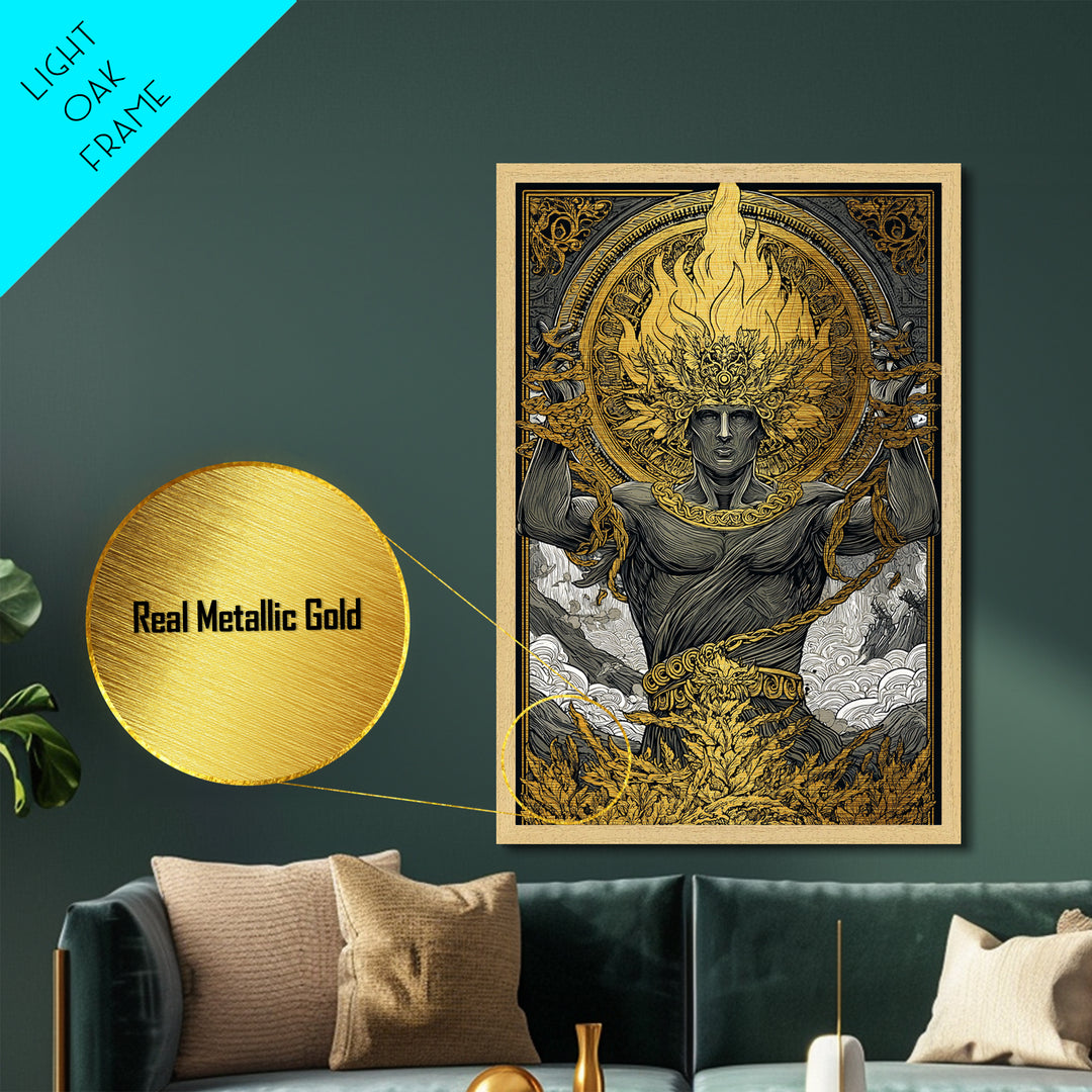 Prometheus Metallic Gold Metal Print, Mythology Wall Art, Real Wood Frame, Luxury Metal Artwork, Ancient Greek Decor