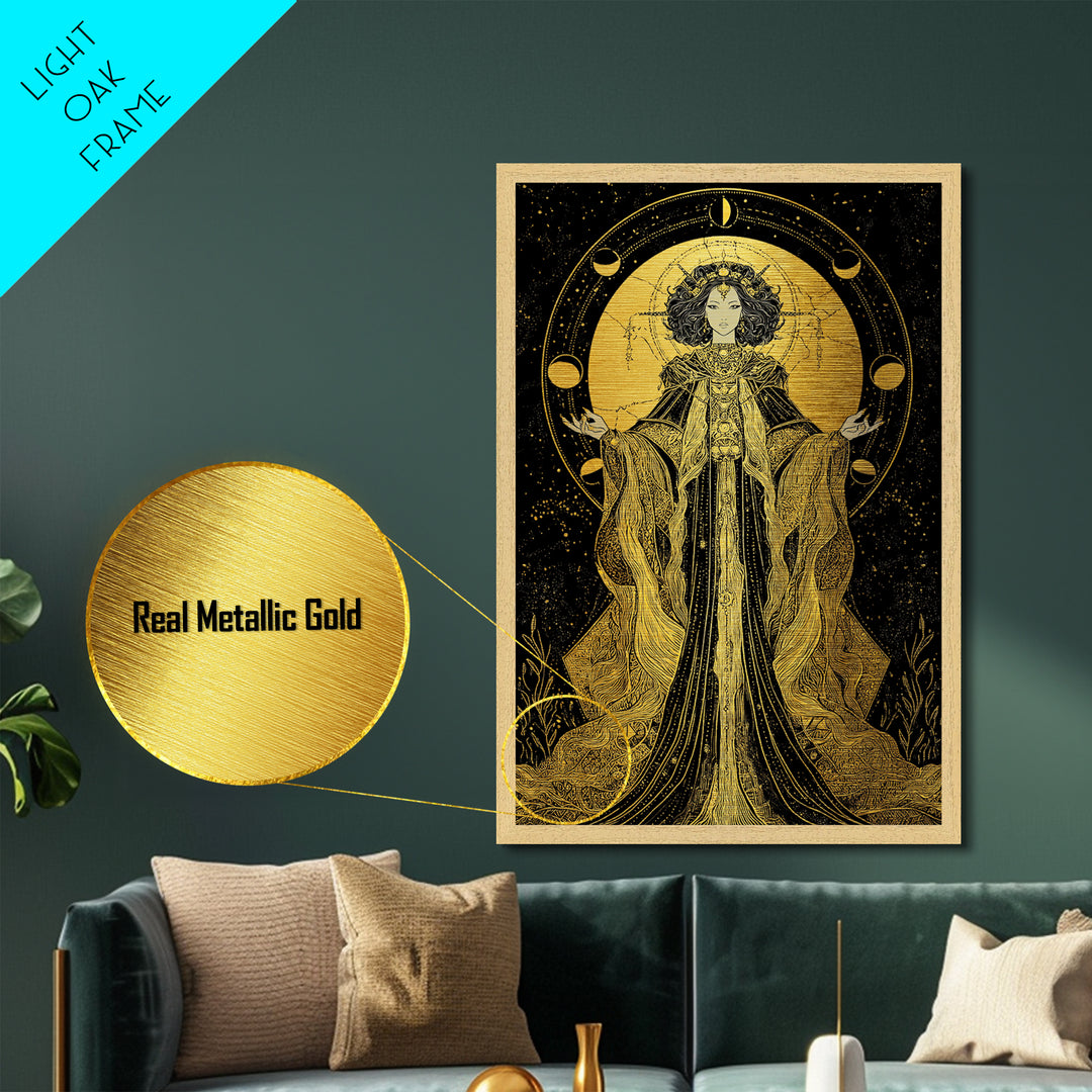 Hecate Metallic Gold Metal Print, Goddess Of Magic Art, Real Wood Frame, Mythology Wall Decor, Ancient Luxury Artwork
