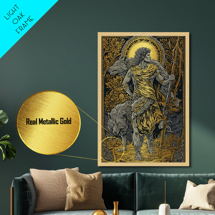 Romulus Metallic Gold Metal Print, Roman Mythology Art, Real Wood Frame, Warrior Wall Decor, Luxury Metal Artwork