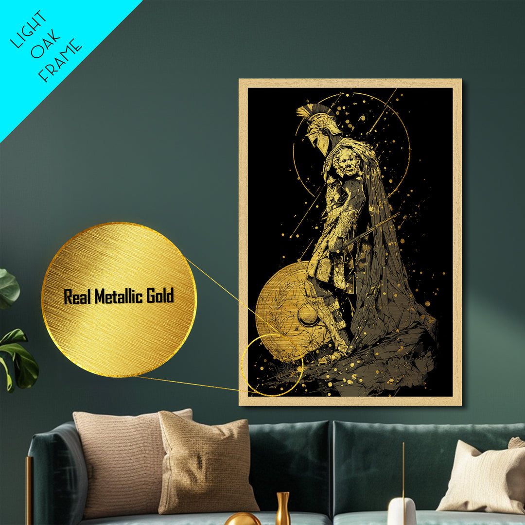 Mars Warrior Metallic Gold Metal Print, Roman God Art, Real Wood Frame, Ancient Battle Decor, Mythology Metal Artwork