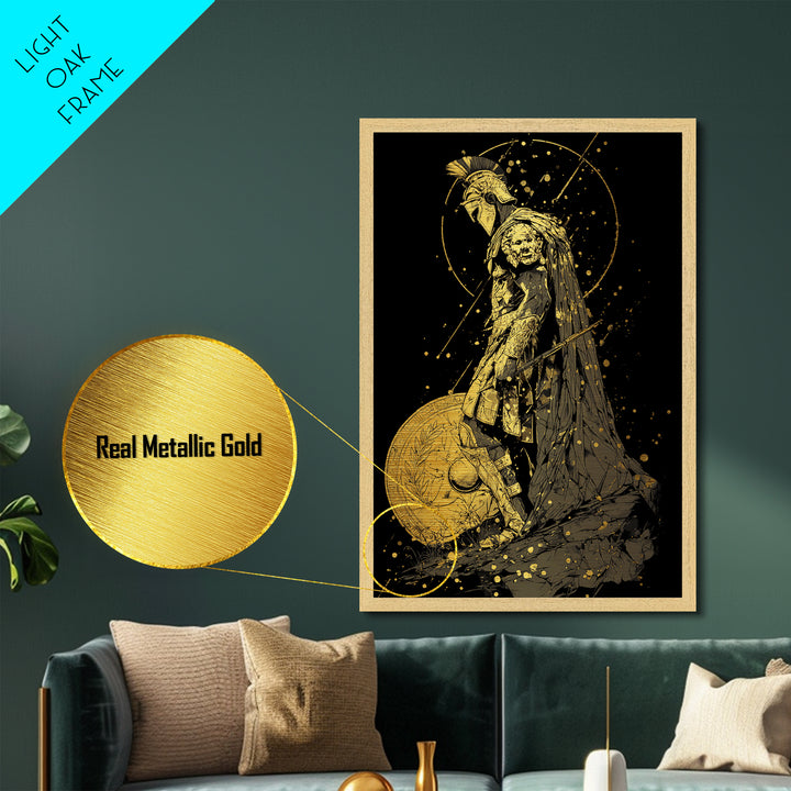 Mars Warrior Metallic Gold Metal Print, Roman God Art, Real Wood Frame, Ancient Battle Decor, Mythology Metal Artwork