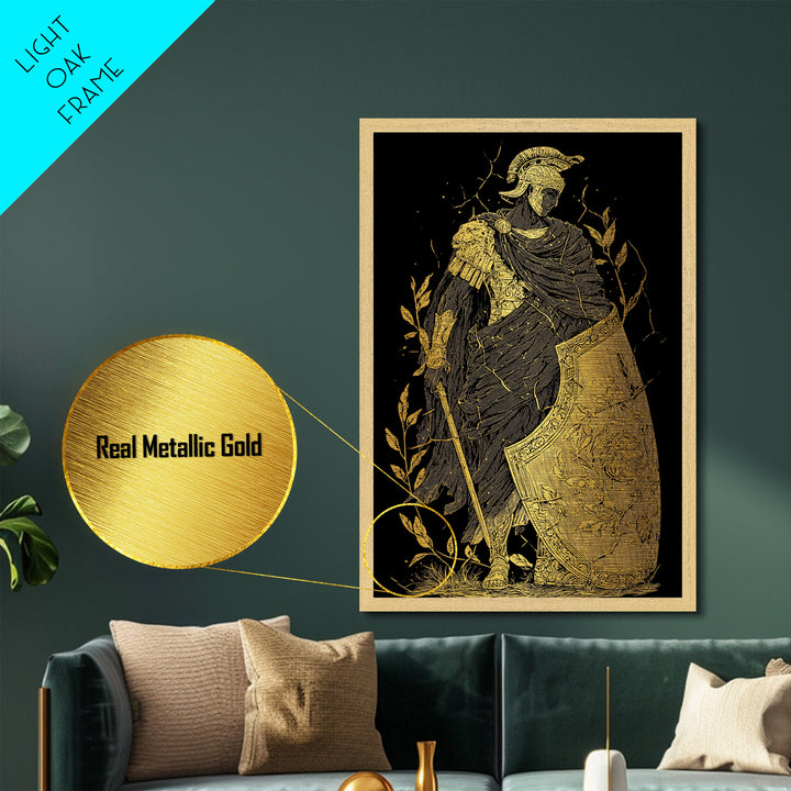 Chariot Goddess Metallic Gold Metal Print, Ancient Mythology Art, Real Wood Frame, Celestial Wall Decor, Luxury Artwork