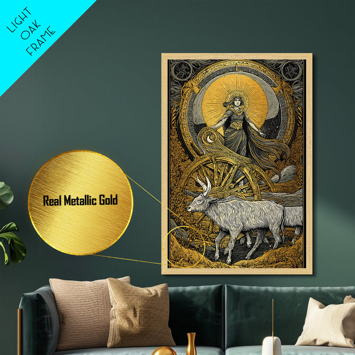 Rhea Metallic Gold Metal Print, Titaness Mother Goddess Art, Real Wood Frame, Ancient Greek Decor, Mythology Artwork