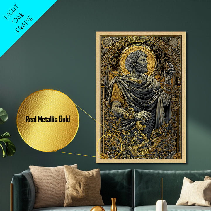 Seneca Metallic Gold Metal Print, Roman Philosopher Art, Real Wood Frame, Classical Wall Decor, Ancient Metal Artwork