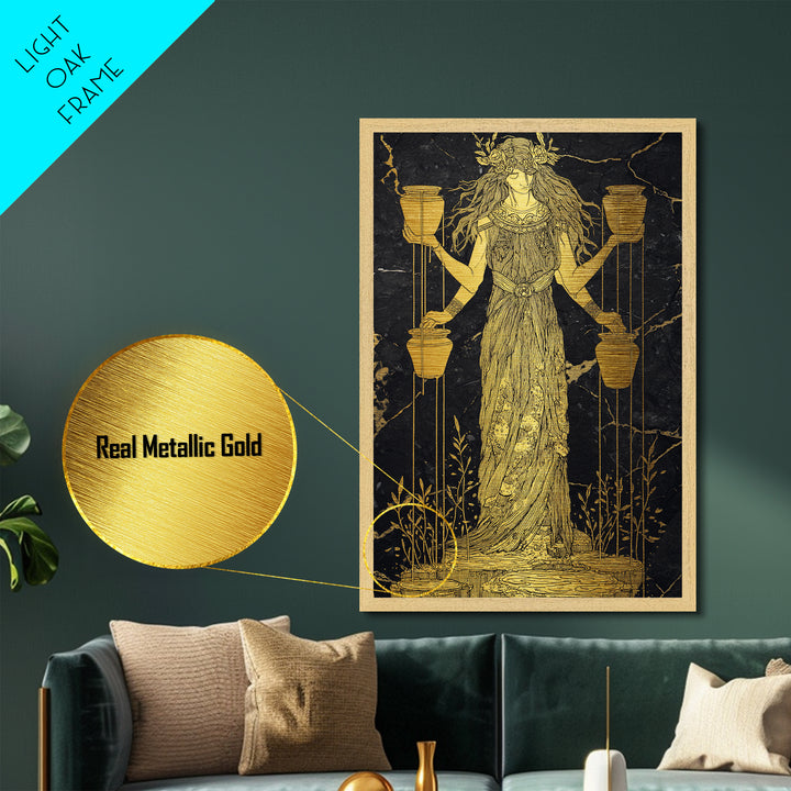 Divine Water Bearer Metallic Gold Metal Print, Celestial Mythology Art, Astrology Wall Decor, Real Wood Frame, Elegant Gift