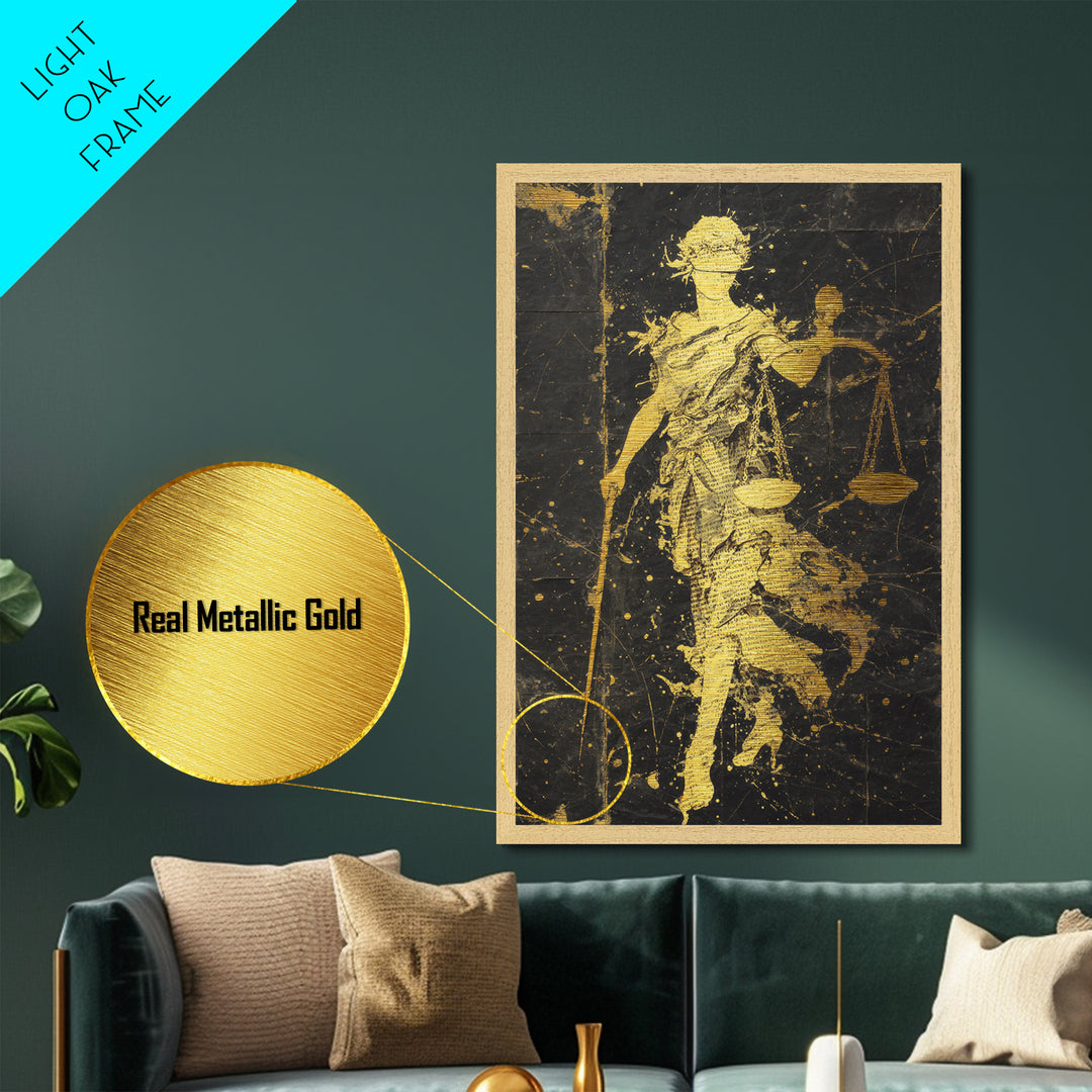 Hooded Death Metallic Gold Metal Print, Gothic Skeleton Artwork, Mythology Inspired Grim Reaper Wall Art, Real Wood Frame Decor